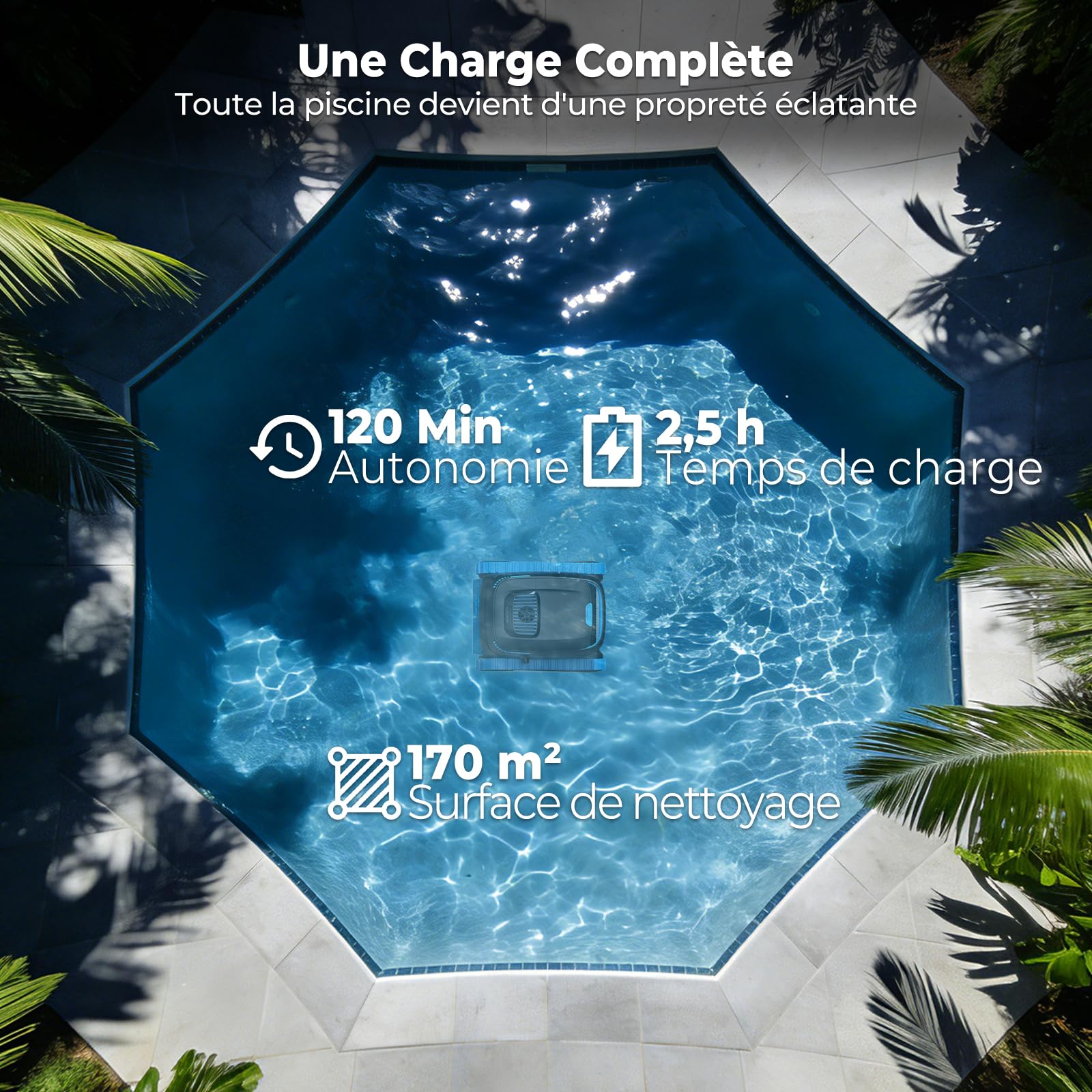 (2026 New) BOTLIFE PC20 Robot Piscine Sol, Parois et Ligne d’Eau, Aspirateur Piscine sans Fil, Débit 18927 LPH, Navigation Intelligente & APP, Nettoyage pour Piscines Jusqu’à 170 m²