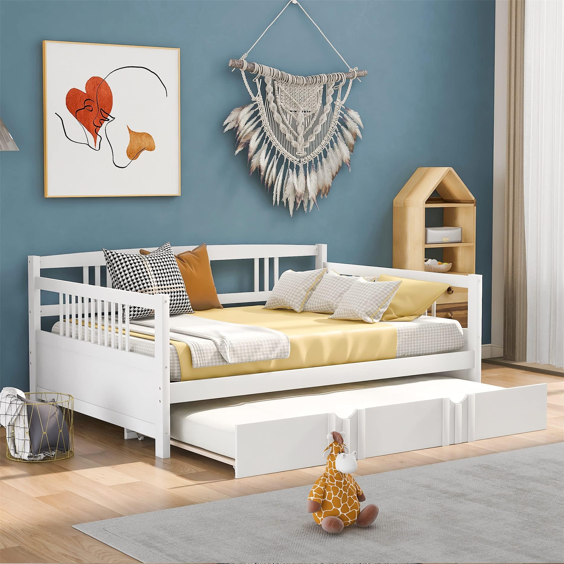 Harper & Bright Designs Full Size Daybed with Trundle, Wood Daybed Frame for Kids