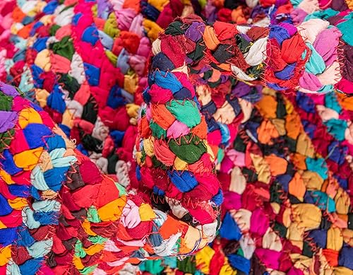 Miniatura 7 de Unique Loom Alfombra Trenzada de la Colección Chindi - Capa (5' 1" x 8' Ovalada, MulticolorAzul)