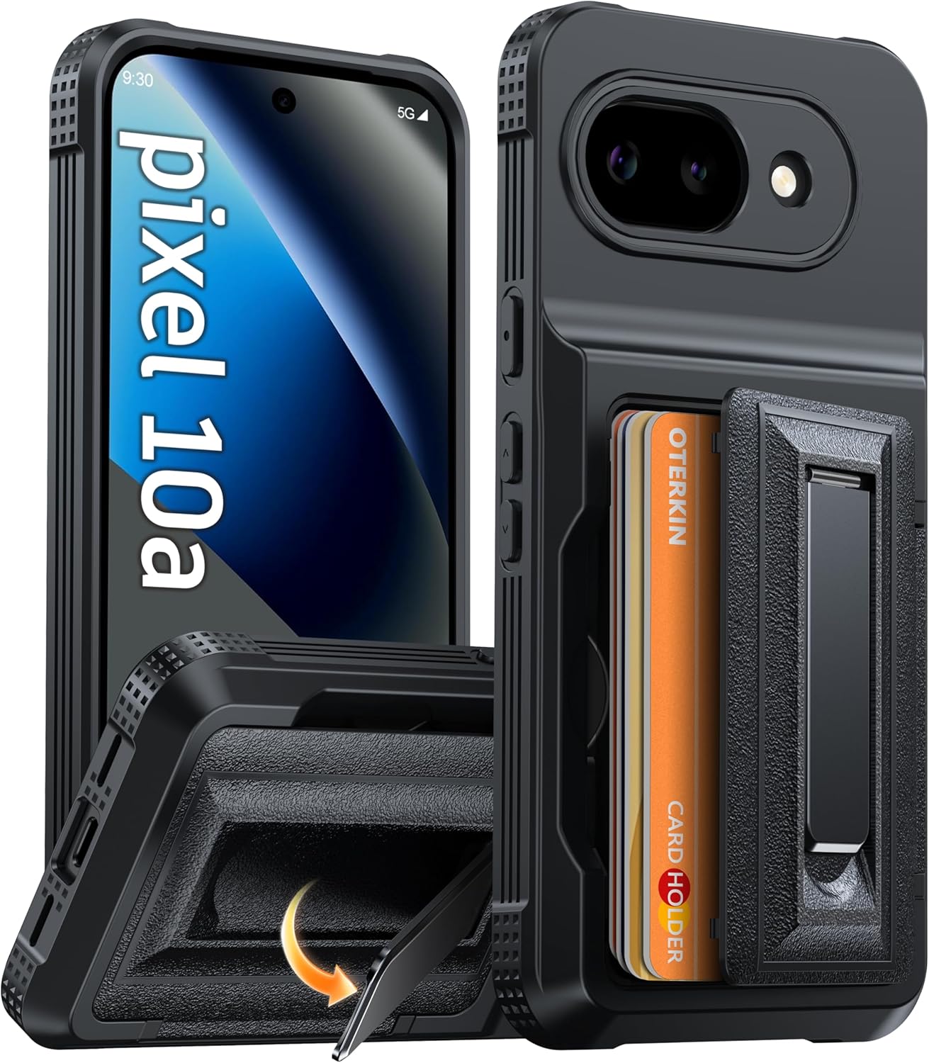 Oterkin for Google Pixel 10a Wallet Case [4-5 Card Holder] [Metal Kickstand] [RFID Blocking] [Full Camera Protection] [Military Grade Protection] Shockproof Rugged Phone Case for Google 10a, Blue