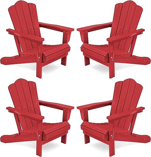 Vista 244 de KINGYES - Silla Adirondack plegable, sillas de patio de polietileno de alta densidad para todo tipo de clima, silla de césped con textura de madera