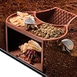 Hermit Crab Habitat Shelter with Dual Food Bowls, 2-in-1 Cave Shelter & Feeding Dish, Textured Climbing Ramp & Viewing Window, Hermit Crab Accessories for Habitat & Tank Setup (Brown)