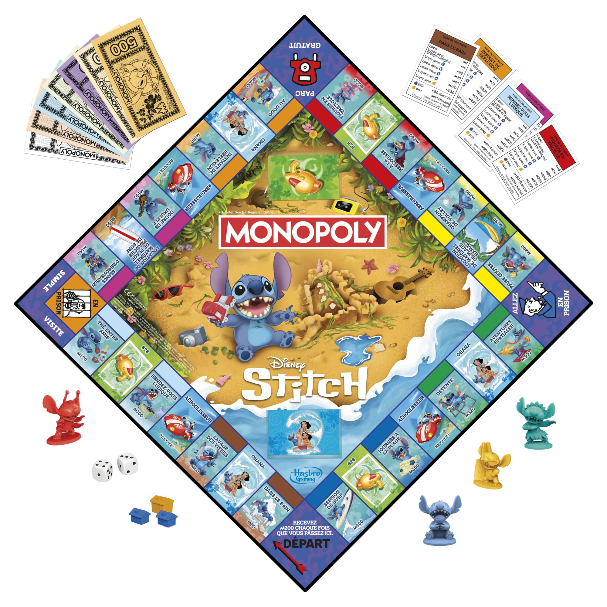 Jeu de Plateau Monopoly édition Disney Stitch - Version française, Jeu de société Familial et multijoueur pour Enfants, Ados et Adultes, Jeu de société, Dès 8 Ans