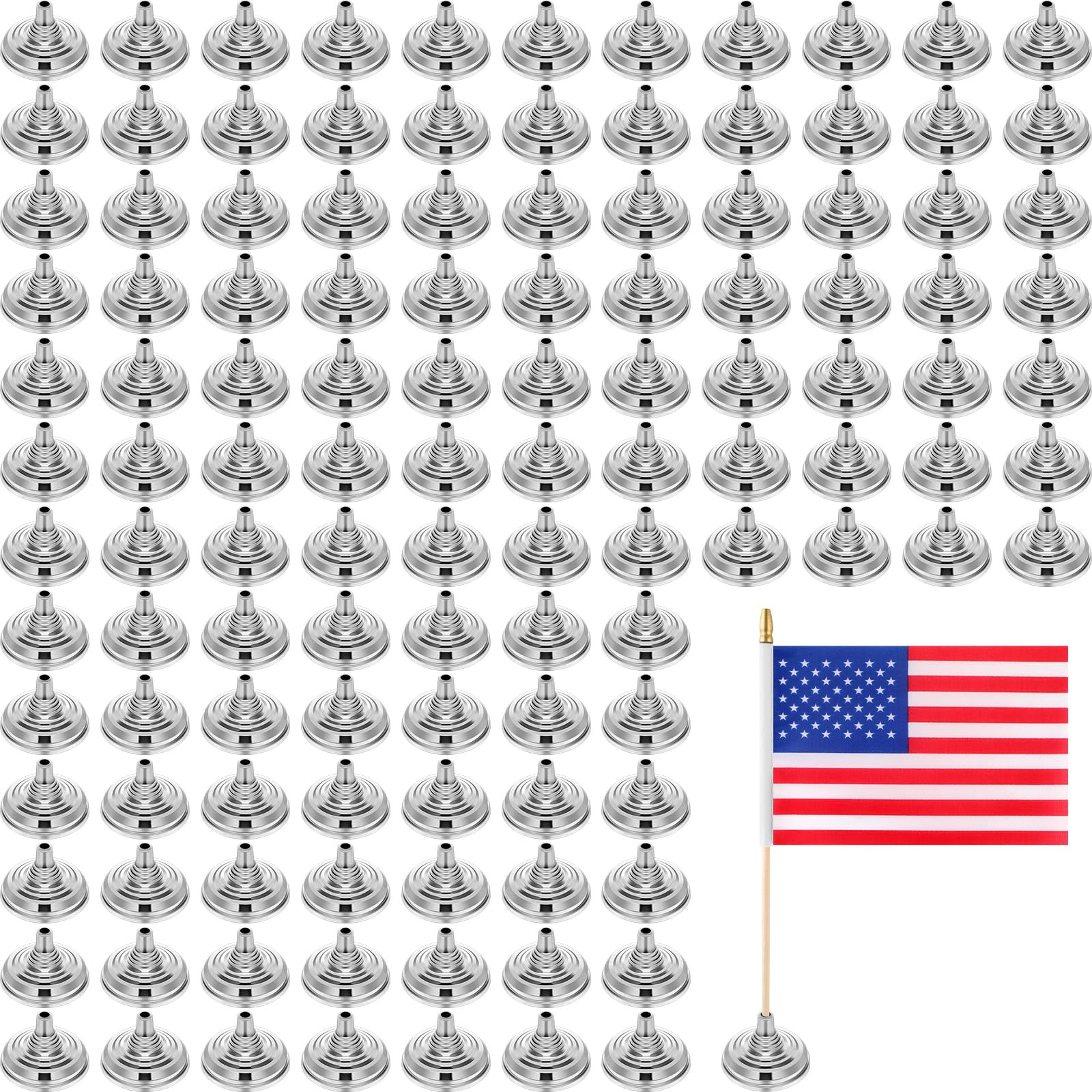 Seajan 120 Pcs Mini Flag Holder Silver Color Mini Flag Stand Flag Bases for Small 4 x 6 In Flags Mini Stick Flags for Company Sports Team Office Desk Table Centerpieces Party Supplies, 2.17'' x 1.38''