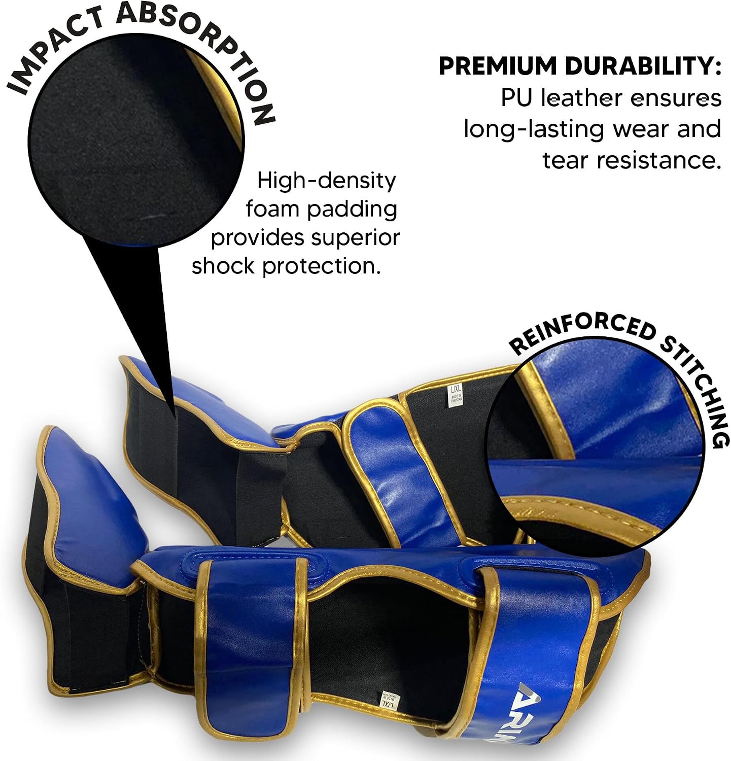Martial Arts Shin Guards for Kickboxing, Muay Thai, MMA, and Sparring - Durable PU Leather with High-Density Padding - Adjustable Straps for Men, Women, Youth