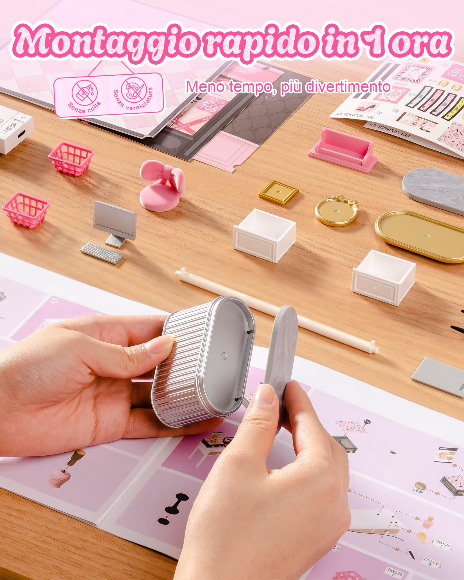 Rolife Super Creator Pink Beauty Store, Kit Fai da Te in Miniatura per Casa delle Bambole con Luce, Kit di Mobili per Casa delle Bambole in Plastica Senza Colla, Kit di Costruzione in Miniatura per
