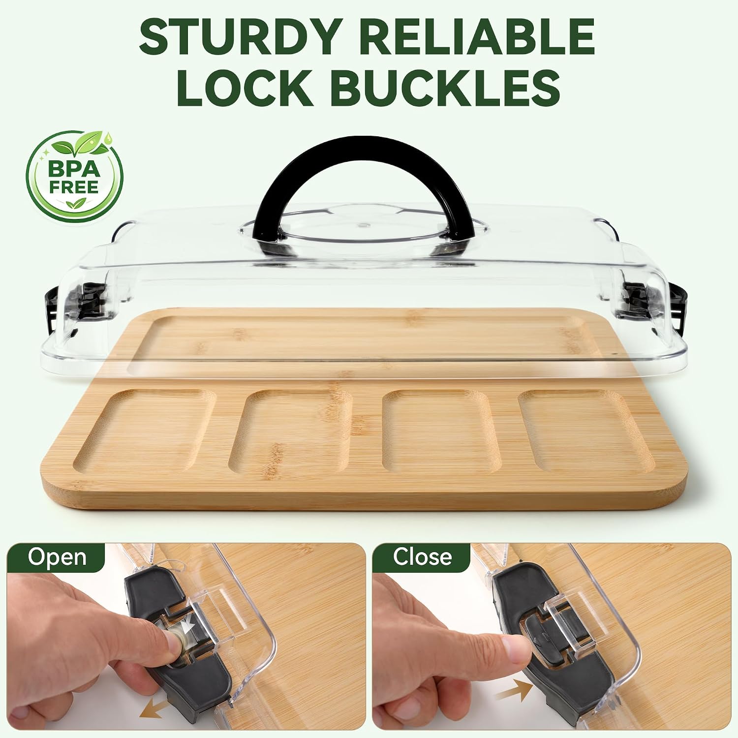 Bamboo Charcuterie Board with Lid, Portable 5-Compartment Tray