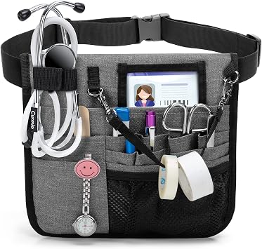 CURMIO Nurse Fanny Pack, Nurse Waist Bag with Adjustable Waist Belt, Gray | Medical Fanny Pack for Nursing Supplies, for Nursing Students, Physical Therapists, Doctors