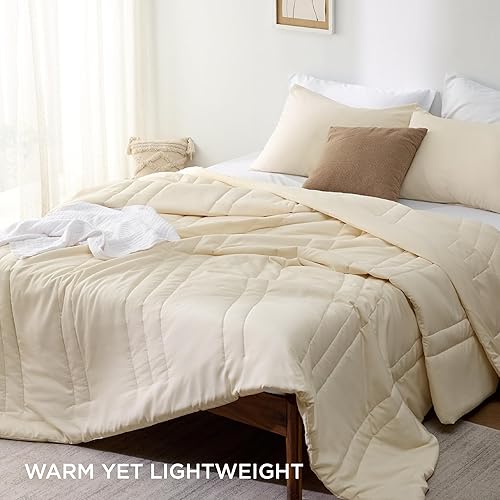 Miniatura 2 de Bedsure Juego de edredón beige tamaño Queen, edredón ligero color crema de poliéster y rayón derivado del bambú para personas que duermen con calor,