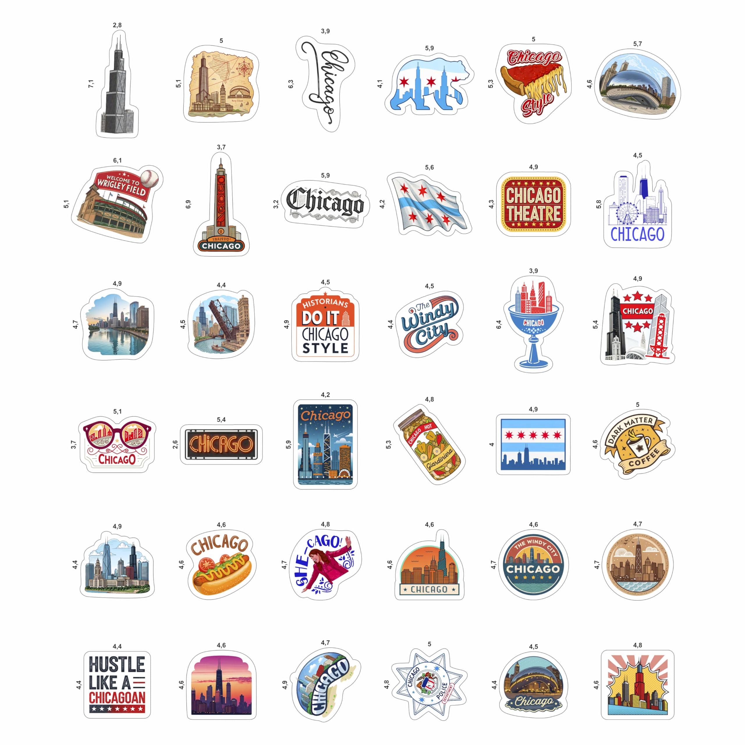100Pcs Chicago Stickers and Decals for Luggage, Water Bottle - Chicago Gifts, Party Supplies - Travel USA Cities Stickers - Gift for Women & Men