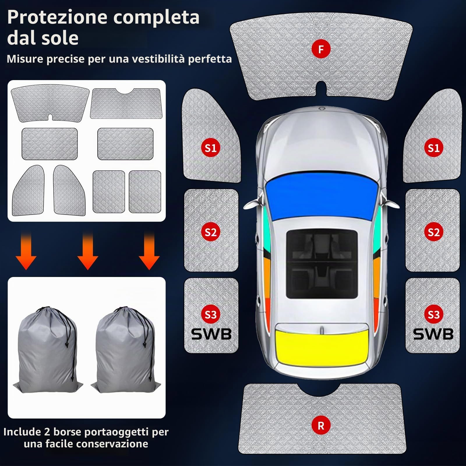 Set termometri interni per modelli T5/T6 a coda corta (SWB), aggiornamento con retro nero e materiale spesso, 8 pezzi, protezione solare multistrato, facile da montare