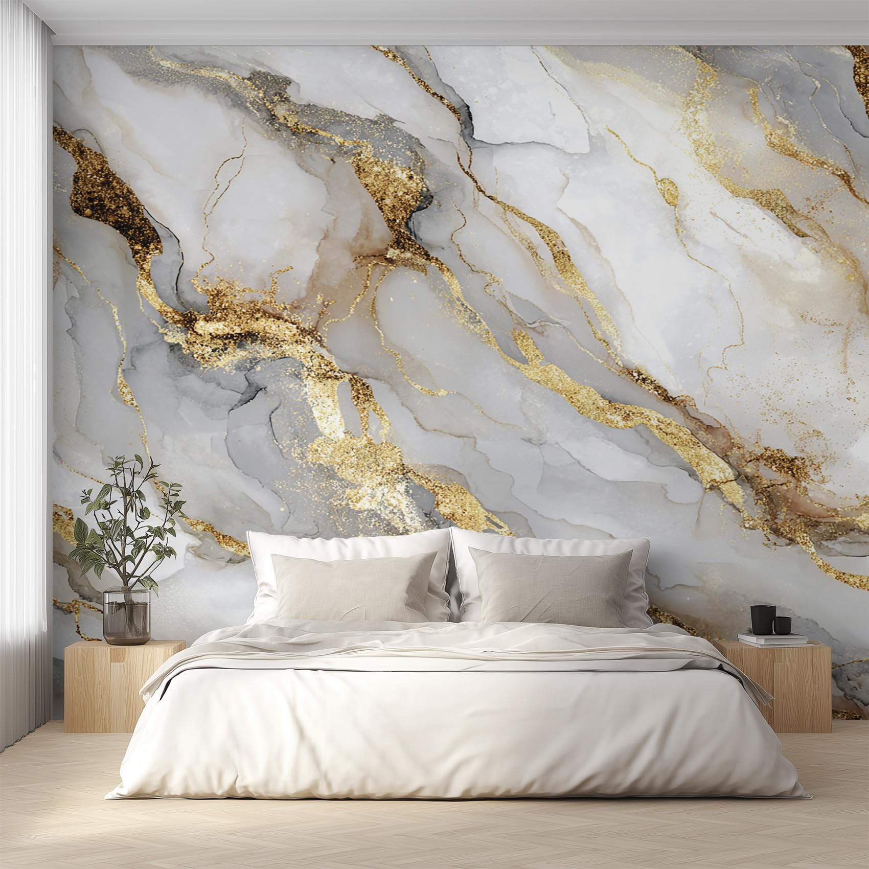 Generico Carta da Parati Marmo Bianco Oro, Fotomurale Texture Modern per Camera da Letto Decorazioni Parete, Carta Parati Effetto Decorativi Wallpaper, 366 x 254 cm D&O31