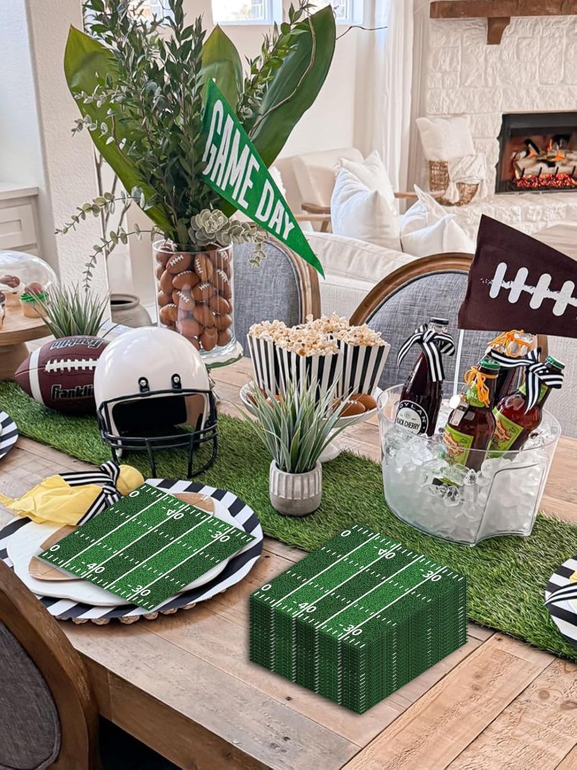 40 Pcs American Football Napkins Green Football Field Disposable Paper Napkins for Dinner Picnic Cocktail Birthday Party Supplies - 6.5 x 6.5 In