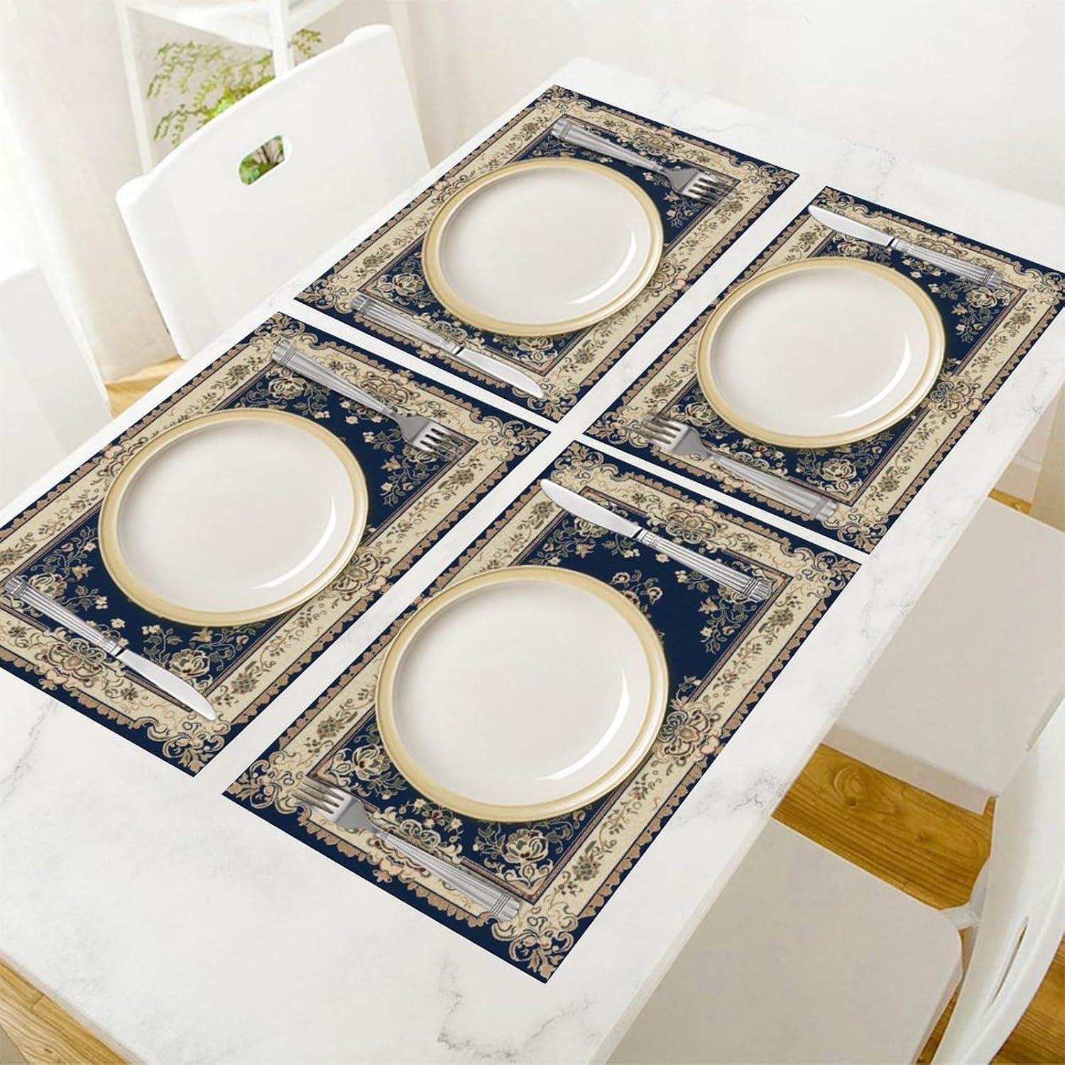 Turkish Pattern Placemats Rustic Persian Carpet Turkish Original Tribal Floral Bohemia Vintage Coffee Table Washable Place Mats 12x18Inch for Dining Kitchen Farmhouse Decor 6 PCS