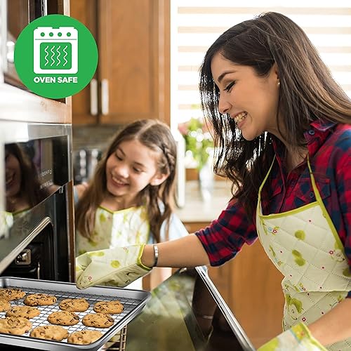 Miniatura 6 de NutriChef Bandeja de aluminio para hornear con estante de enfriamiento, bandeja gruesa y duradera para hornear pasteles, galletas, tocino y más, sin