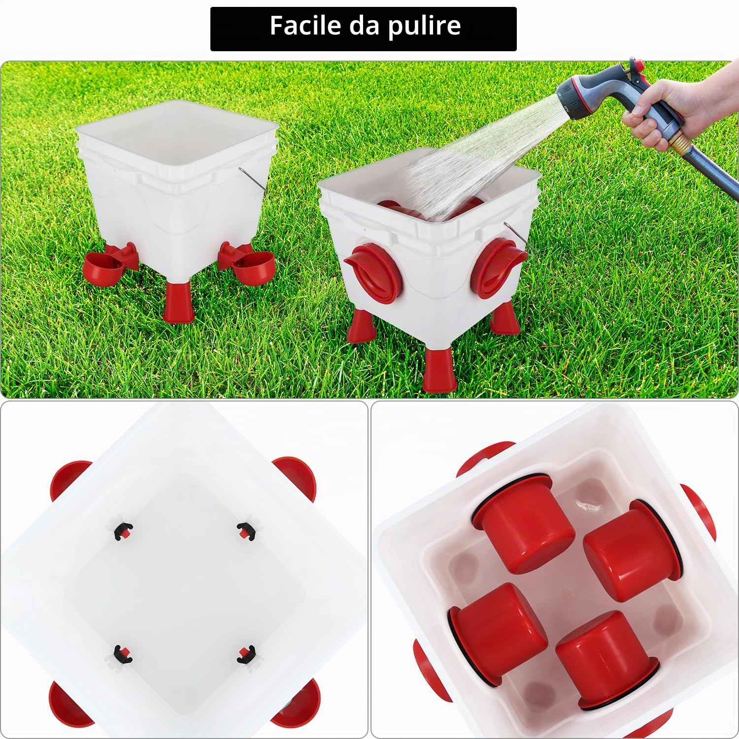QWORK® Set Mangiatoia e Abbeveratoio Automatico per Galline Polli - 6Kg/8,5L - con Aperure Anti-Spreco, Piedi Rimovibili e Catene in Acciaio - Adatto per Uso Esterno