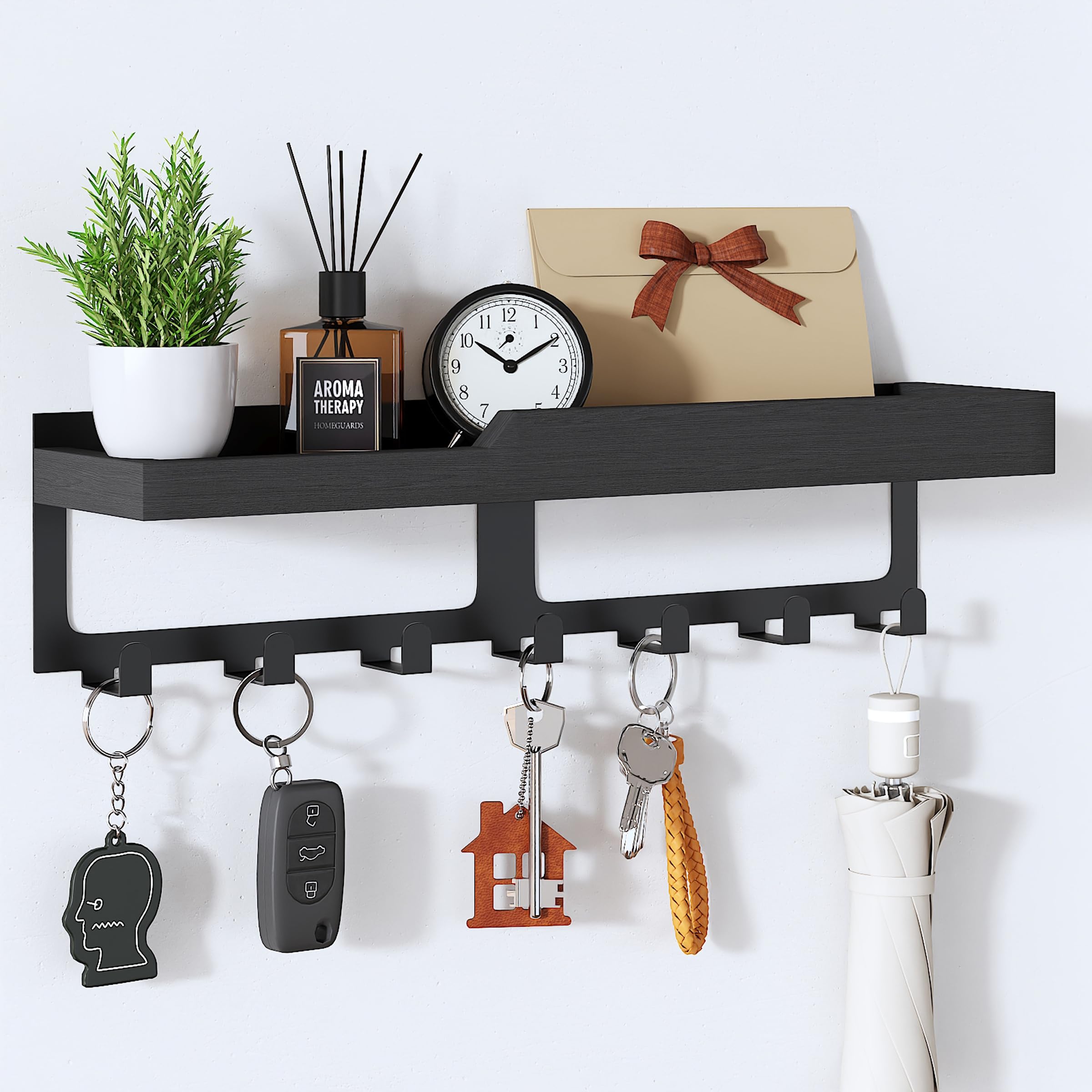 HapiRm Key Holder for Wall – Key Hooks Wall Mounted with Wood Tray and 7 Hooks, Home Decor Key Rack Mail Organiser, Key Hanger for Hallway, Entryway, Office, Mudroom, Bedroom