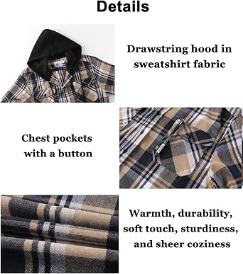 Hooded Flannel Shirts for Men Plaid Long Sleeve Flannel Jacket Hoodies