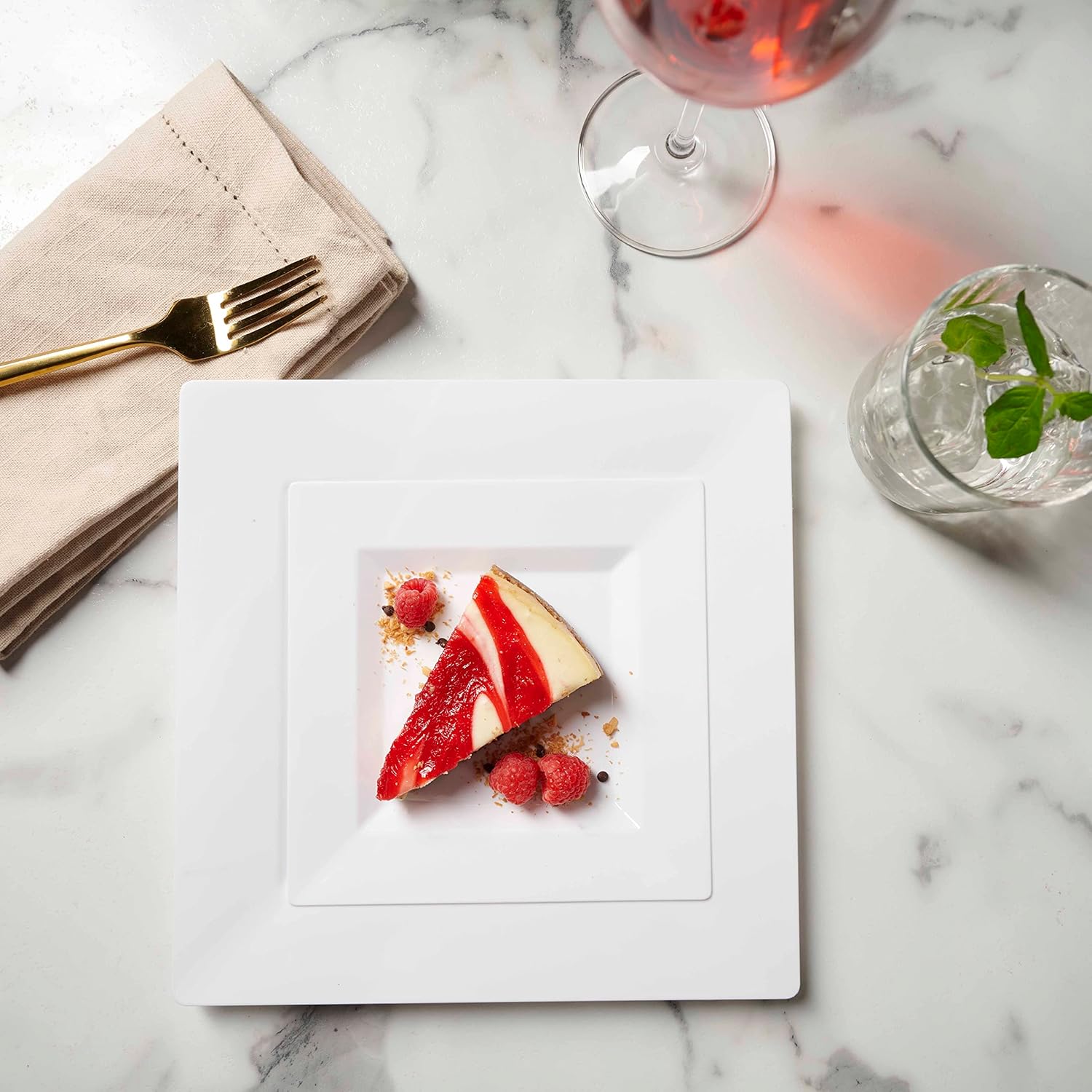 60 White Plastic Plates Set, 30 Pc 10.25 Inch Plastic Dinner Plates, and 30 Pc 7.5 Inch Plastic Dessert Plates, Fancy Disposable Plates, Heavy Duty Party Plates, Elegant Wedding Plates, Square Plates