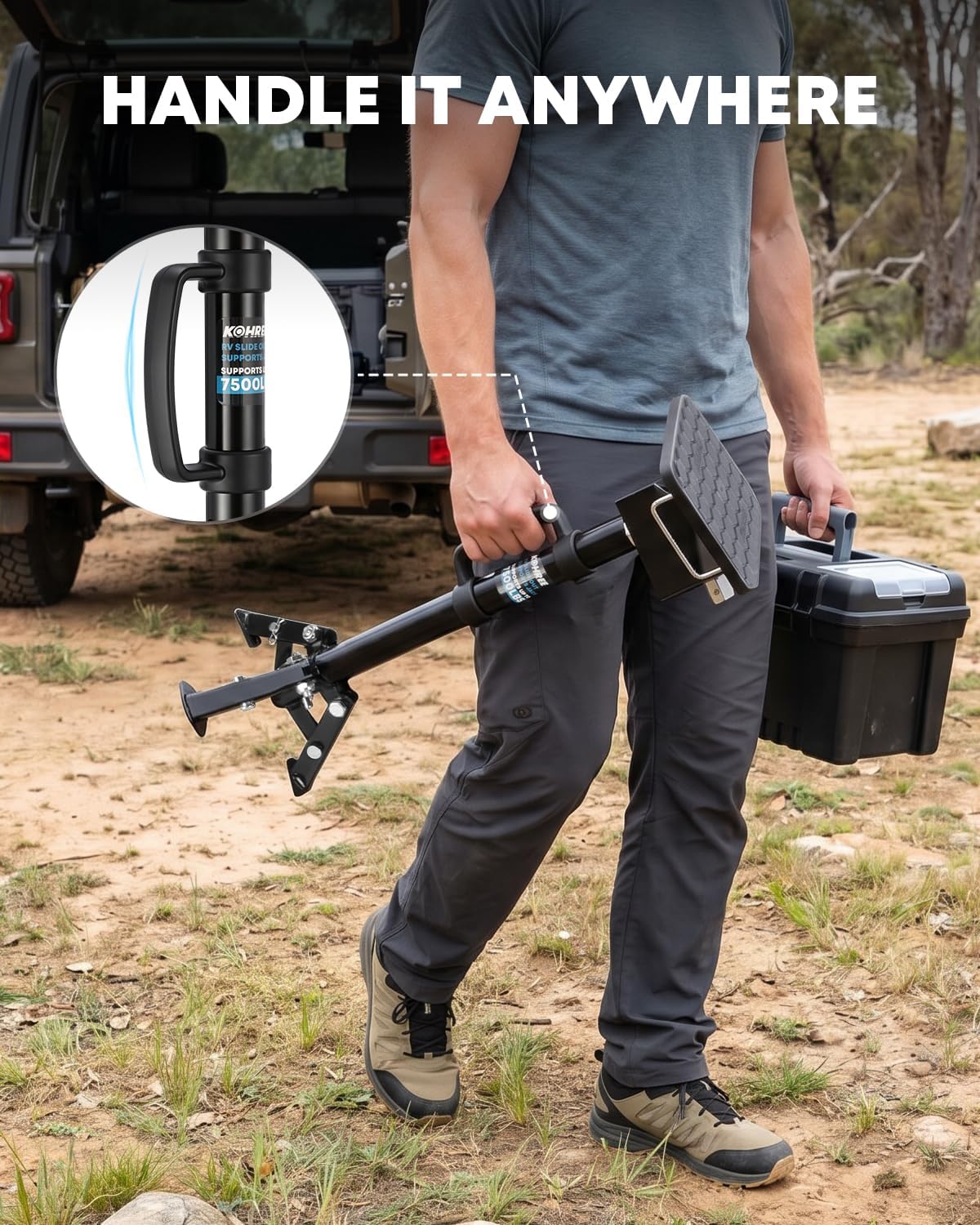 Kohree RV Slide Out Support Jacks, with Tripod Support and Flat Top Support Block, Supports up to 7500lbs, Adjustable from 20"-49", Heavy Duty Camper Slide-Out Leveling Jacks, Set of 2