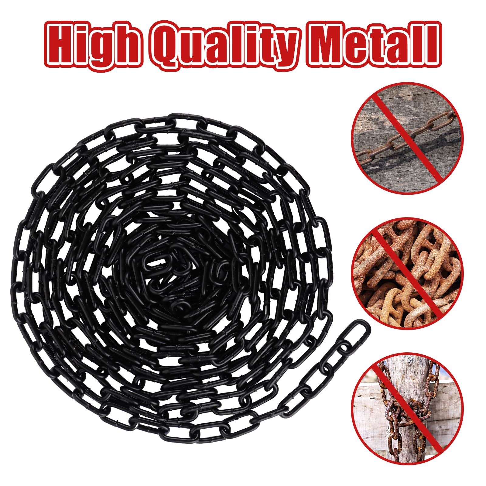 8 Meter Stahlkette Meterware, Ø 5mm metallkette, Eisenkette Silber, Kette Schwarz für Ankerkette Wäschekette Schwenkkette