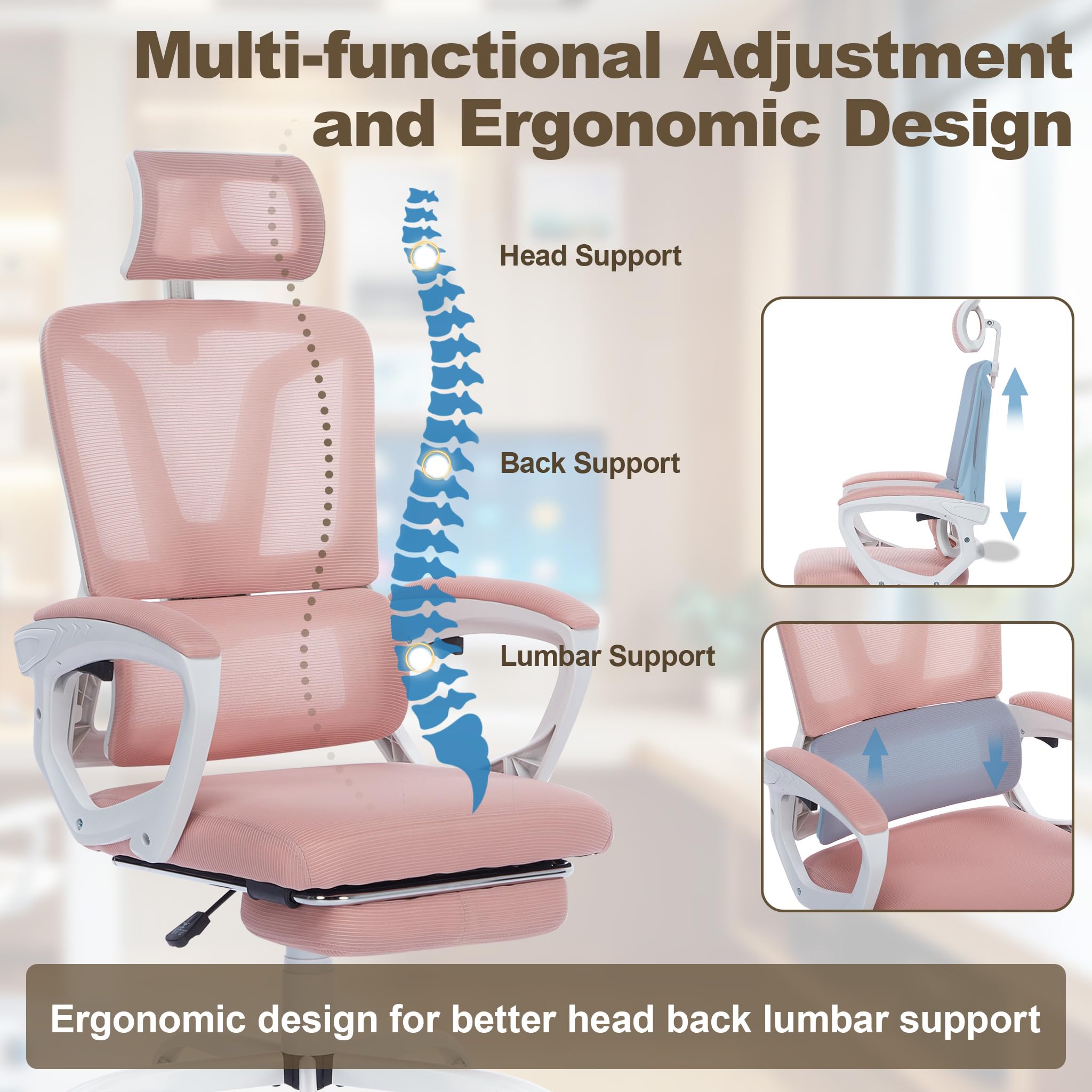 ACXIN Bürostuhl Mit Liegefunktion & Fußstütze – Ergonomischer Mesh-Stuhl, Neigbar Bis 135°, Höhenverstellbar