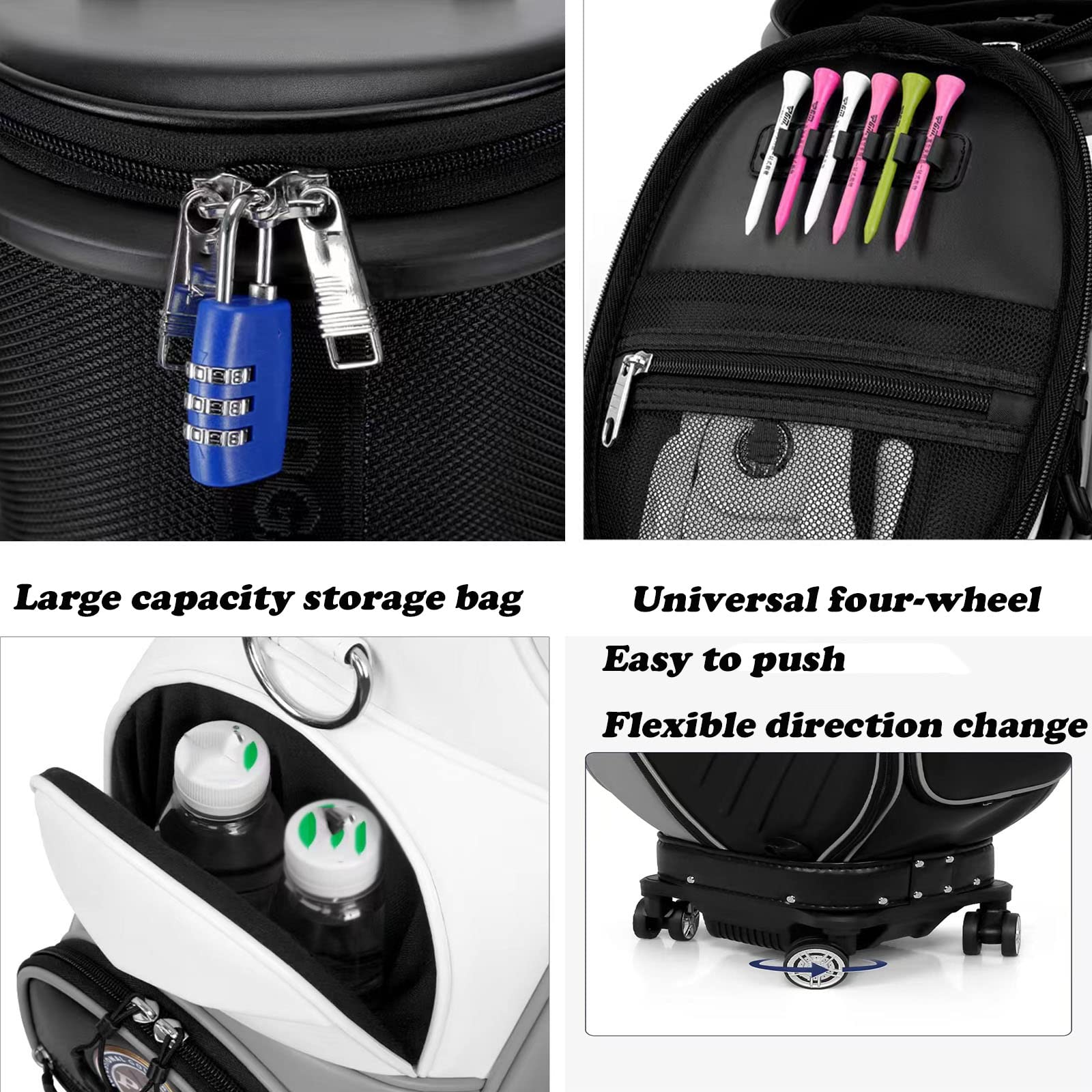 1 szt. Torba golfowa, torba golfowa z kółkami, wysuwana torba na wózek golfowy z przegrodą, łatwa do przenoszenia, unisex (Black)