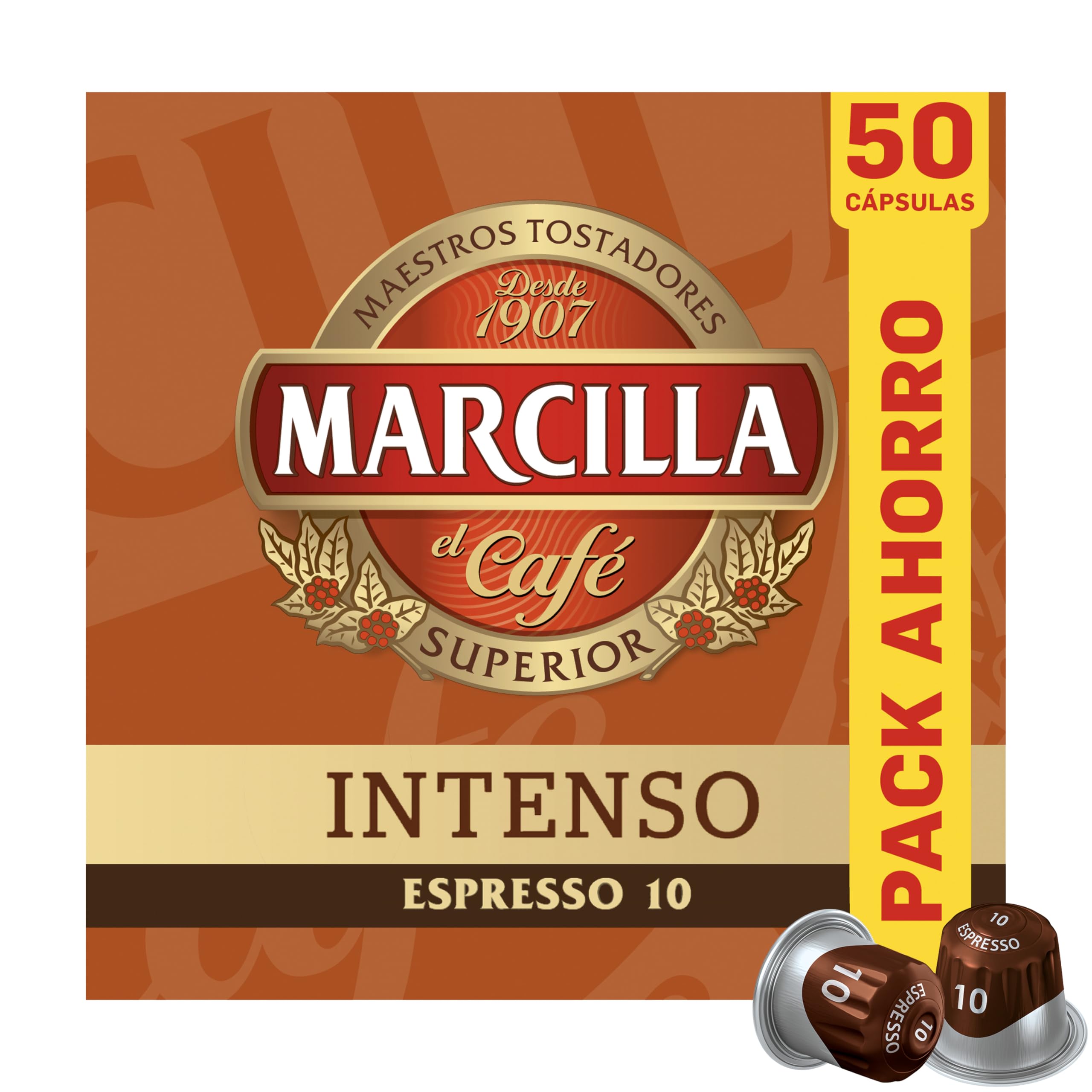 Marcilla Cápsulas de Café Intenso Intensidad 10 Compatibles Nespresso 50 uds