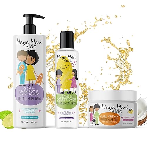 Set de regalo de cabello rizado para niños, champú y acondicionador 2 en 1, crema para rizos y acondicionador sin enjuague, manteca de karité, sin