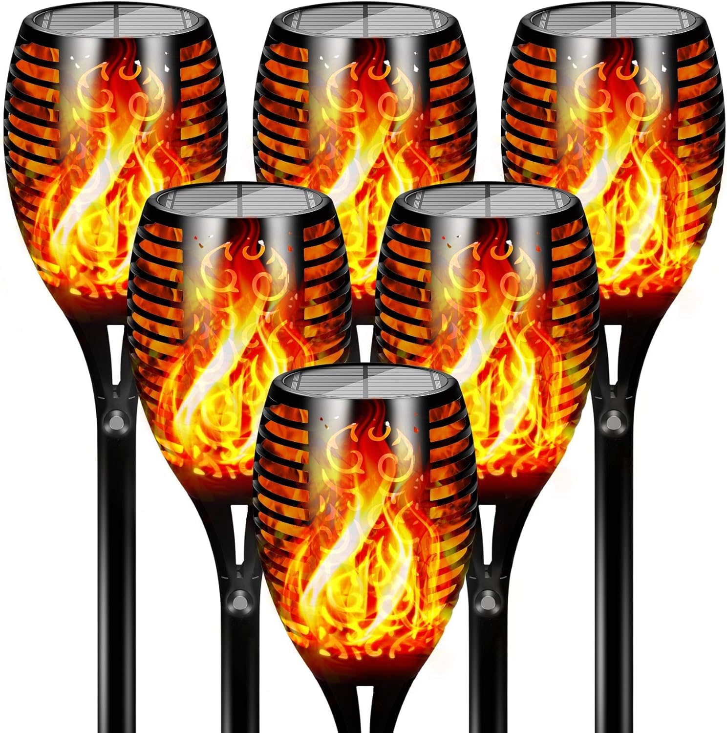 YU WELL Pack of 6 Solar Flickering Flame Torch Light 58cm LED Waterproof Torch Light for Garden Lawn Patio Halloween Outdoor Décor