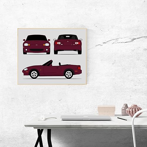 Miniatura 9 de Handmade Poster compatible with Mazda Miata NB (1998-2005) (Front Rear Side) Print Wall Art Décor - 8x10" Satin Print (Unframed)