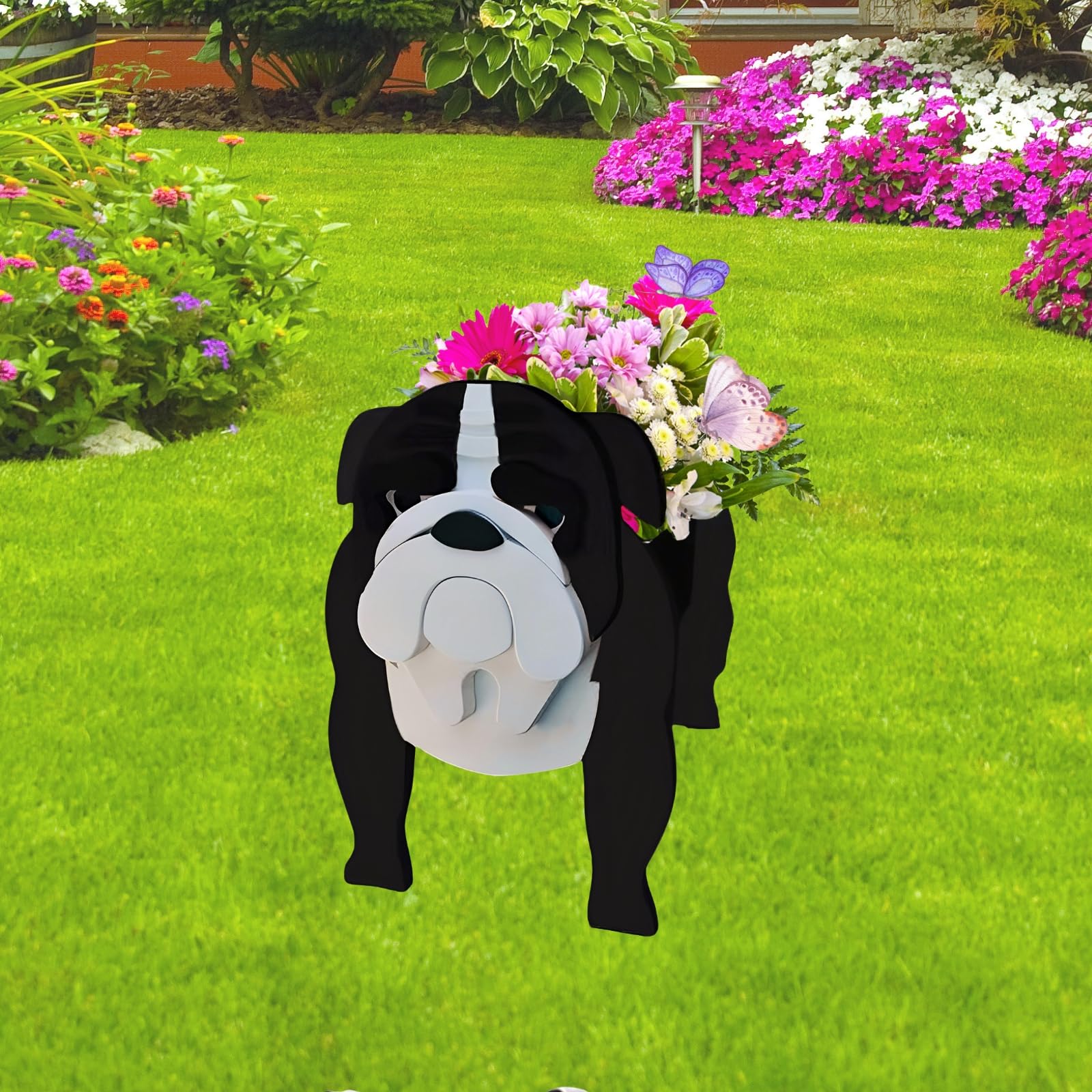 strolfay Black English Bulldog Dog Planter Plant Pots,Cute Dog Flower Planter,Gifts for Pet Lovers,Unique Animal Plant Pots,Office,Indoor Outdoor Garden Decor(9.45 * 7.48 * 10.63in)