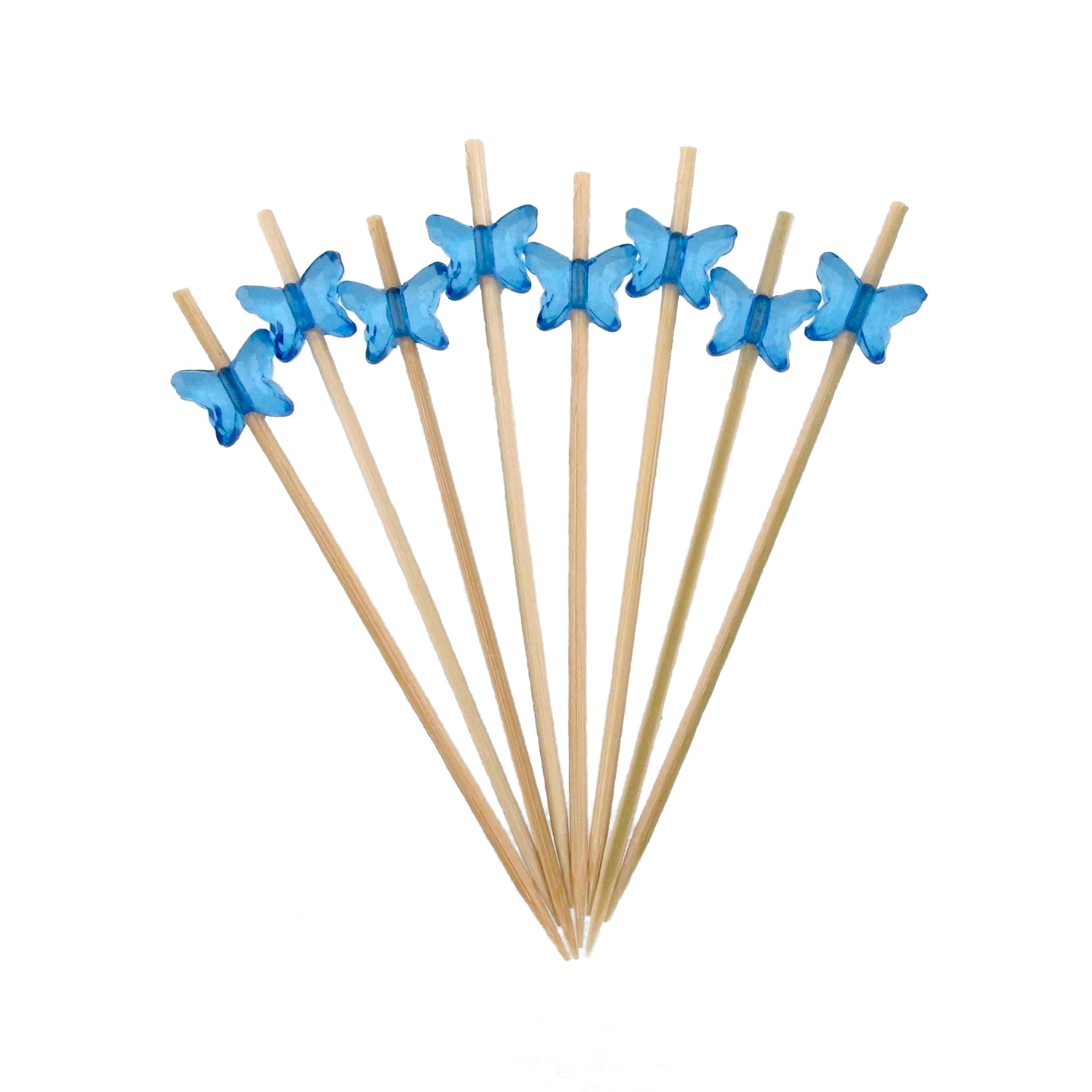 Pics en bambou papillon acrylique bleu 10 cm pour éviter les apéritifs ternes