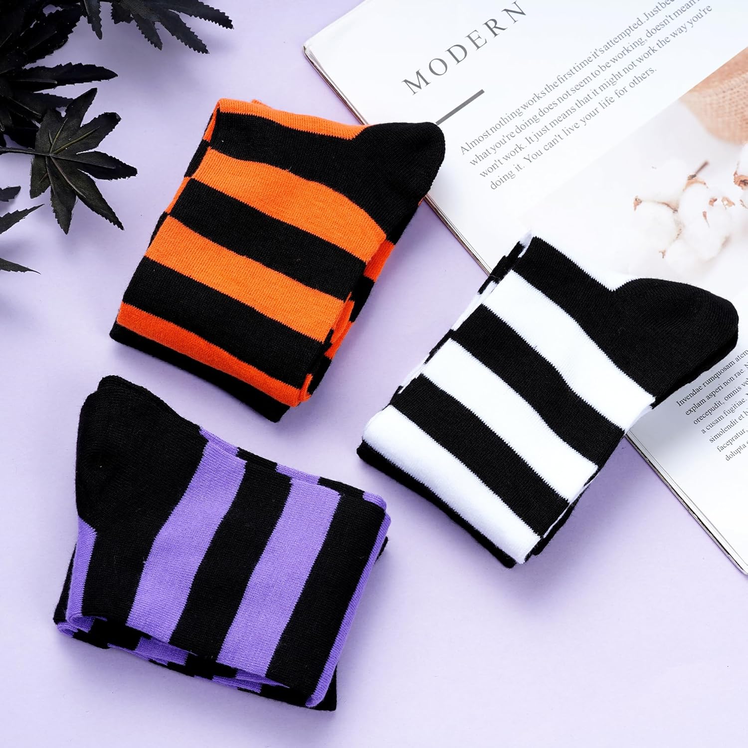 Dxhycc 3 Pairs Halloween Striped Knee High Socks Cotton Long Stripe Witch Socks for Girls Boys Halloween Christmas Party - Image 3