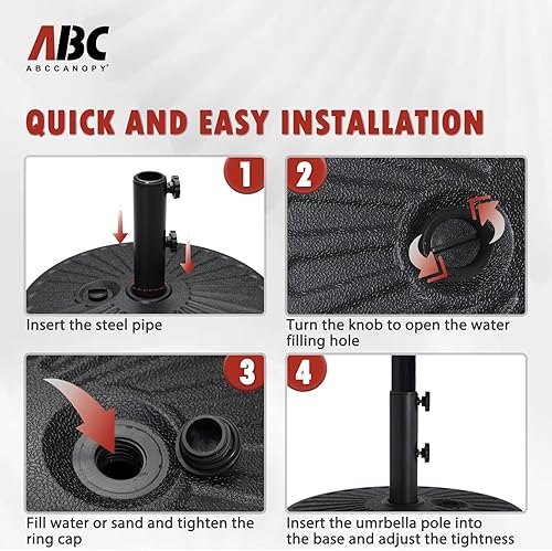 Miniatura 7 de ABCCANOPY Base de paraguas de 48.5 libras con relleno de agua, soporte para sombrilla resistente para patio y exteriores, color negro