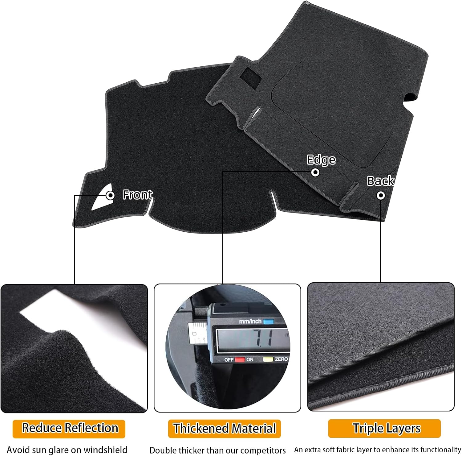 Dashboard Cover for GMC Sierra and Chevrolet Silverado- Fits 2007-2013 Models with Two Glove Boxes. Custom Fit Dash Mat, Won't Break Dash Sensors(Premium Carpet,Black)