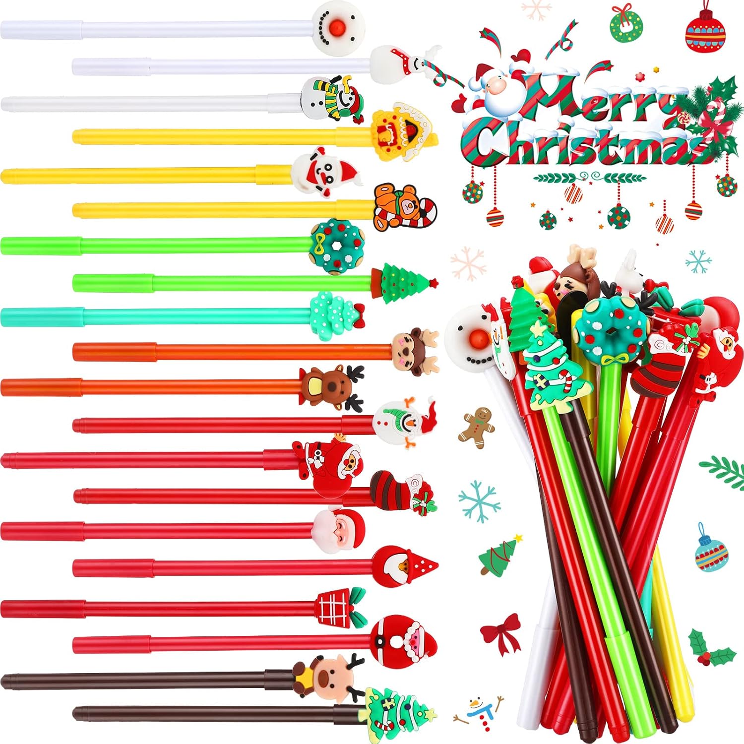 60 Pcs Christmas Gel Ink Pen Bulk, Colorful Novelty