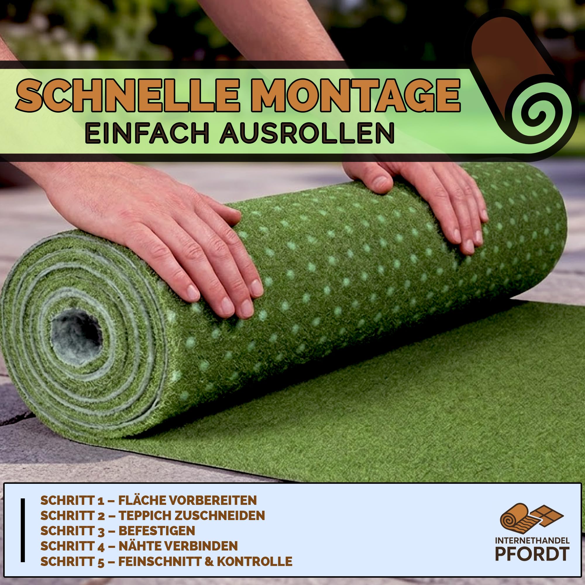 Kunstrasen 300x400 cm Grün, Rasenteppich mit Noppen, Outdoor Teppich wetterfest und pflegeleicht für Balkon, Terrasse und Garten