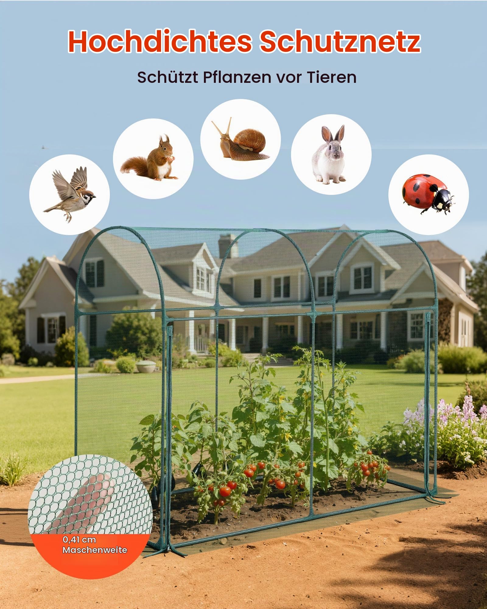 VEVOR Pflanzenschutzzelt, 1806x910x1500 mm Pflanzenschutznetz mit Rahmen, Tür mit Reißverschluss, windbeständig, Pflanzenkäfig Gewächshaus für erhöhte Beete im Freien, Garten, Terrasse