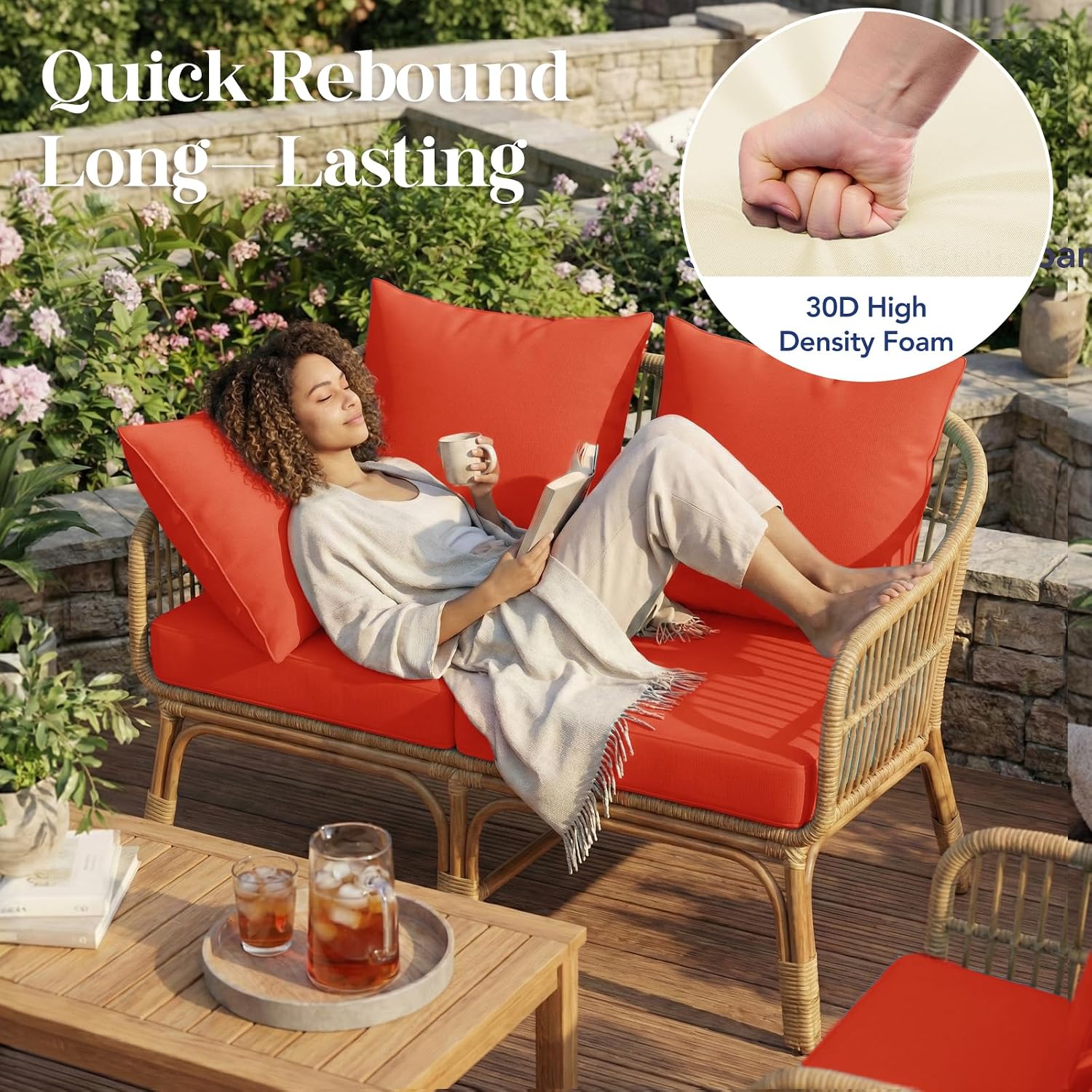 L’AGRATY Outdoor Chair Cushions for Patio Furniture：24" x 24" Deep Seat Cushions with Backrest for Couch Sofa Chair - Waterproof Fade-Resistant Patio Cushion (Set of 4,Orange)