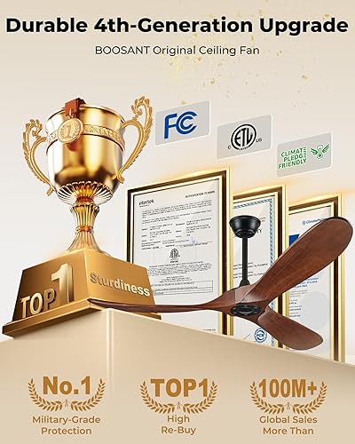 Miniatura 2 de 52" Ceiling Fans Without Lights, Solid Wood Ceiling Fan with Remote Control and DC Motor, Ceiling Fan no Light with 3 Blades, Indoor Outdoor Ceiling