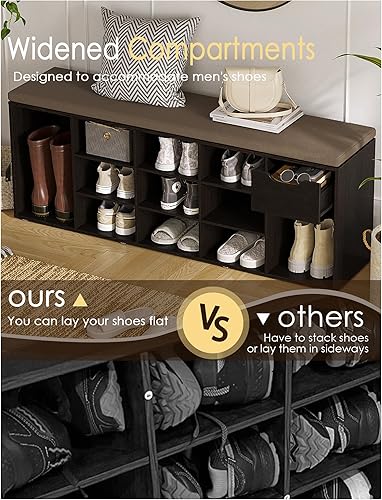 Miniatura 23 de DINZI LVJ Banco de zapatos, banco de almacenamiento de entrada con cajón y 8 cubículos, estantes ajustables, organizador de zapatos para sala de