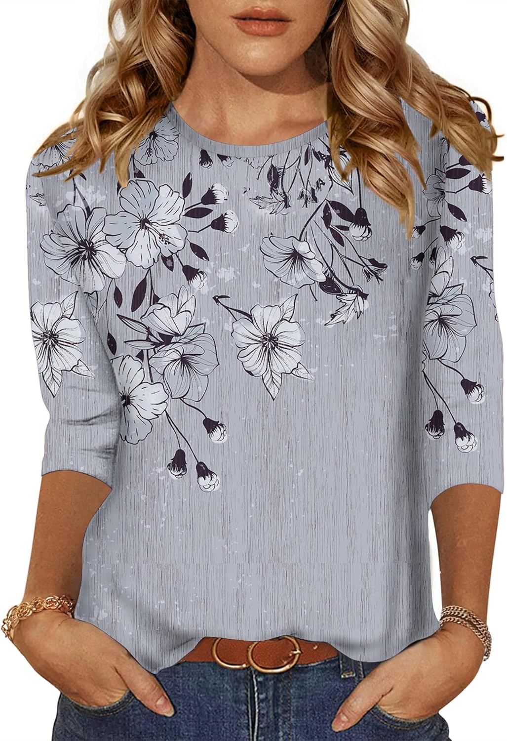 Zeagoo Women's Casual 3/4 Sleeve T-Shirts Round Neck Cute Tunic Tops Basic Tees Blouses Business Work Tee Top