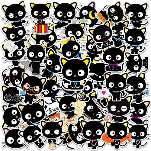 44 calcomanías de gato negro lindo Kawaii japonés anime pegatinas niños y adultos para laptop, guitarra, monopatín, decoración del hogar,