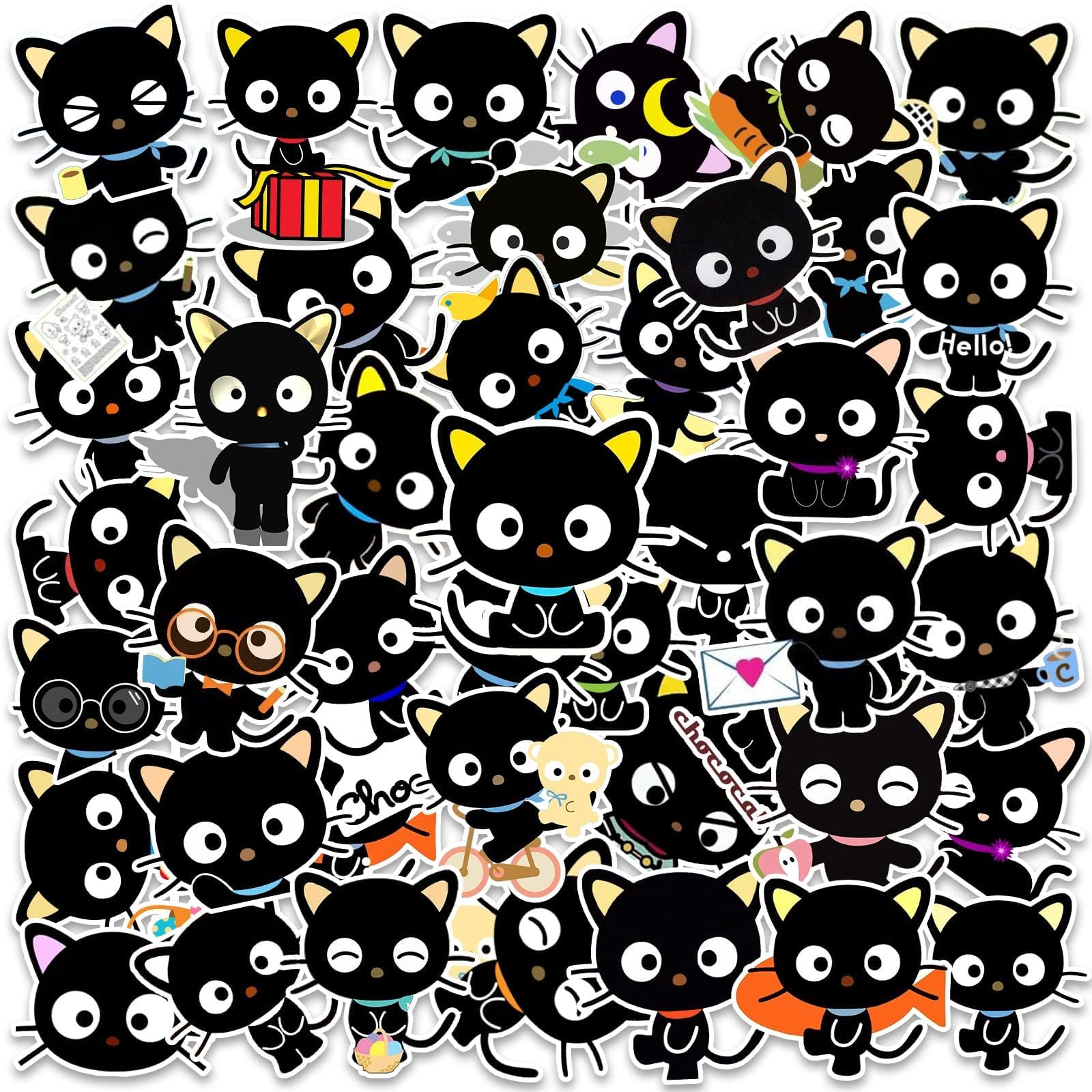 44PCs Black Cat Stickers Cute Kawaii Japanese Anime Stickers Kids and Adult for Laptop Guitar Skateboard Home Decor School Rewards Birthday Party DIY Decor