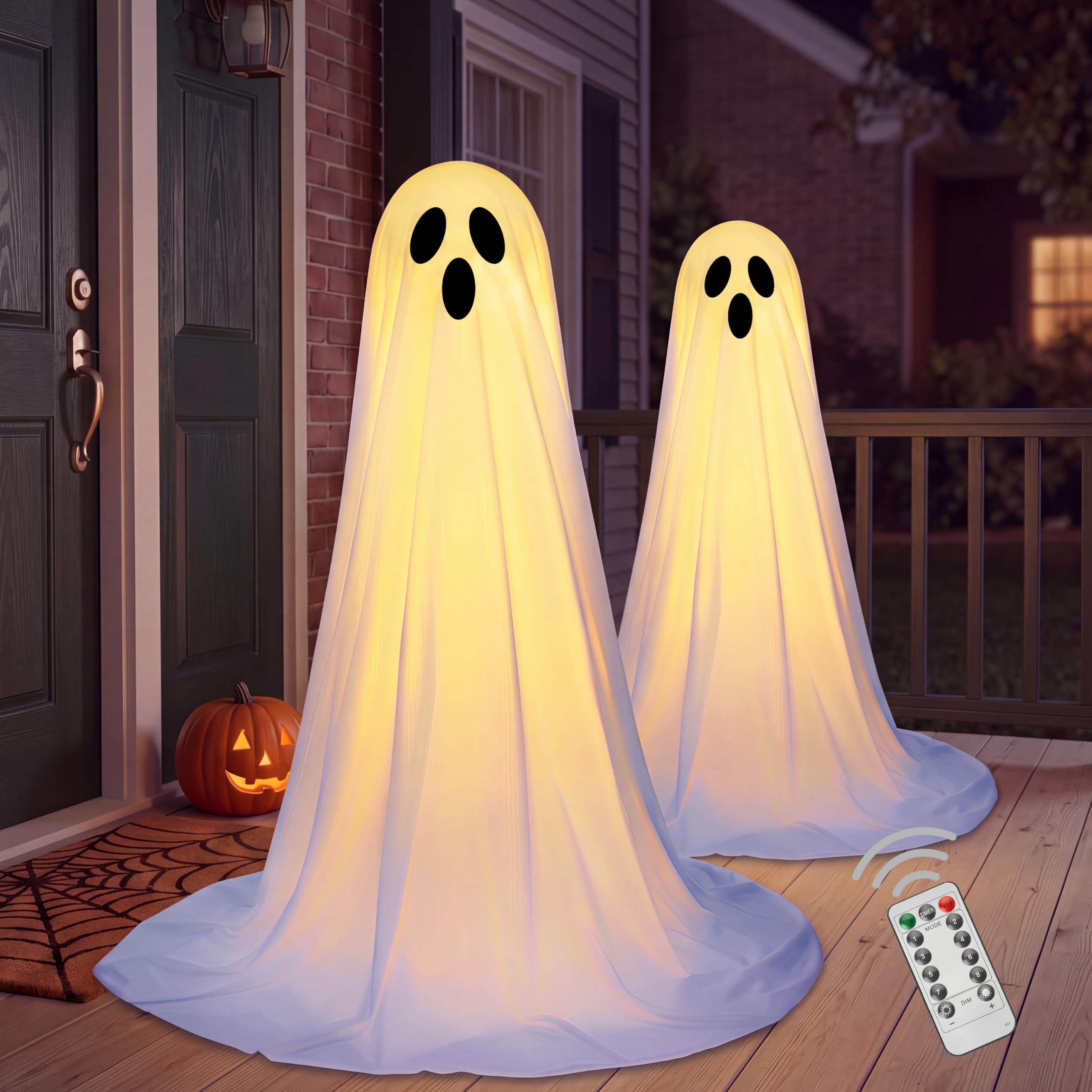 JOYIN Dekoracje halloweenowe na zewnątrz, stojący, duch, dekoracja na Halloween, z ciepłymi łańcuchami świetlnymi i timerem, na podwórko, werandę, trawnik, ogród, artykuły imprezowe