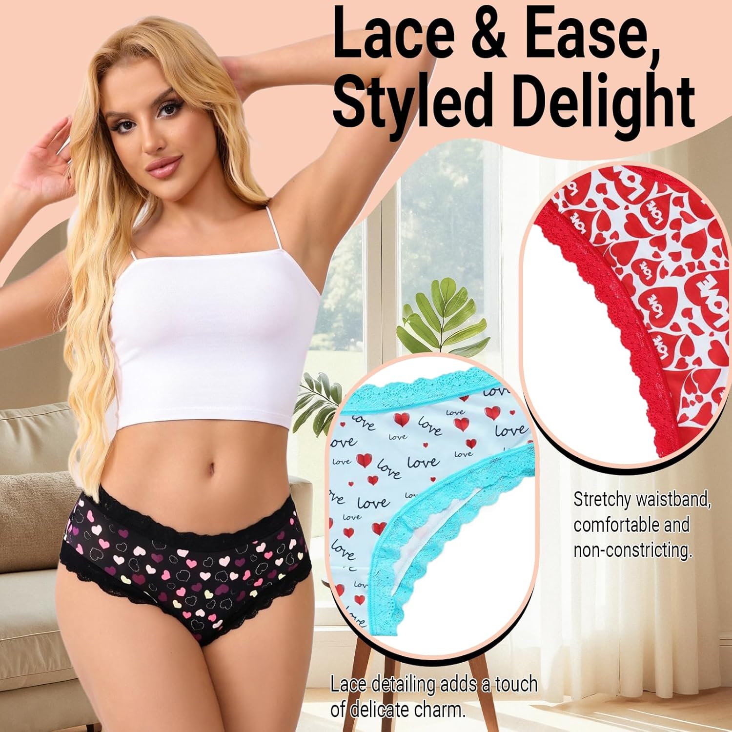 Women's Gothic Lace Hipster Panties 5~6Pack:Moon Eyes Mystical Print,Black Low Rise Bikini Soft Comfy Sexy Underwear - Image 8