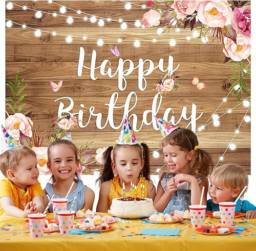 Miniatura 7 de Aperturee Telón de fondo de madera con diseño floral rosa de 7 x 5 pies, diseño de mariposa, acuarela, flores para niñas y mujeres, fondo de