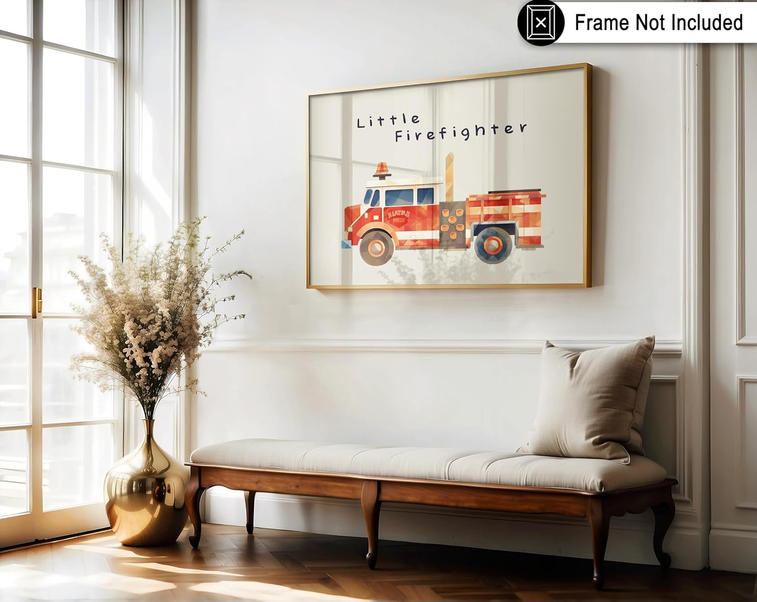 Poster Master Fire Truck Print - Little Firefighter Poster - Toddler Playroom Art - Watercolor Housewarming Gift - Minimal Nursery Car Art - Boho Kid's Room Decor - 16x20 UNFRAMED Wall Art