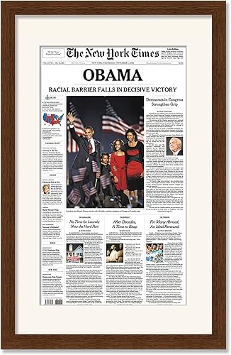 Moderno marco de periódico de madera mate (marrón)  Tapete blanco sin ácidos con parte frontal de acrílico resistente a los rayos UV  Elegante